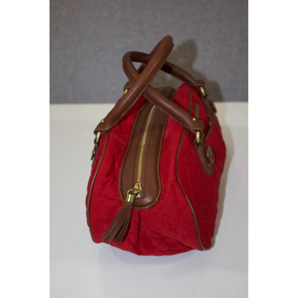 Vera Bradley Satchel Canyon Collection Women Red Quilted Corduroy Leather Trim